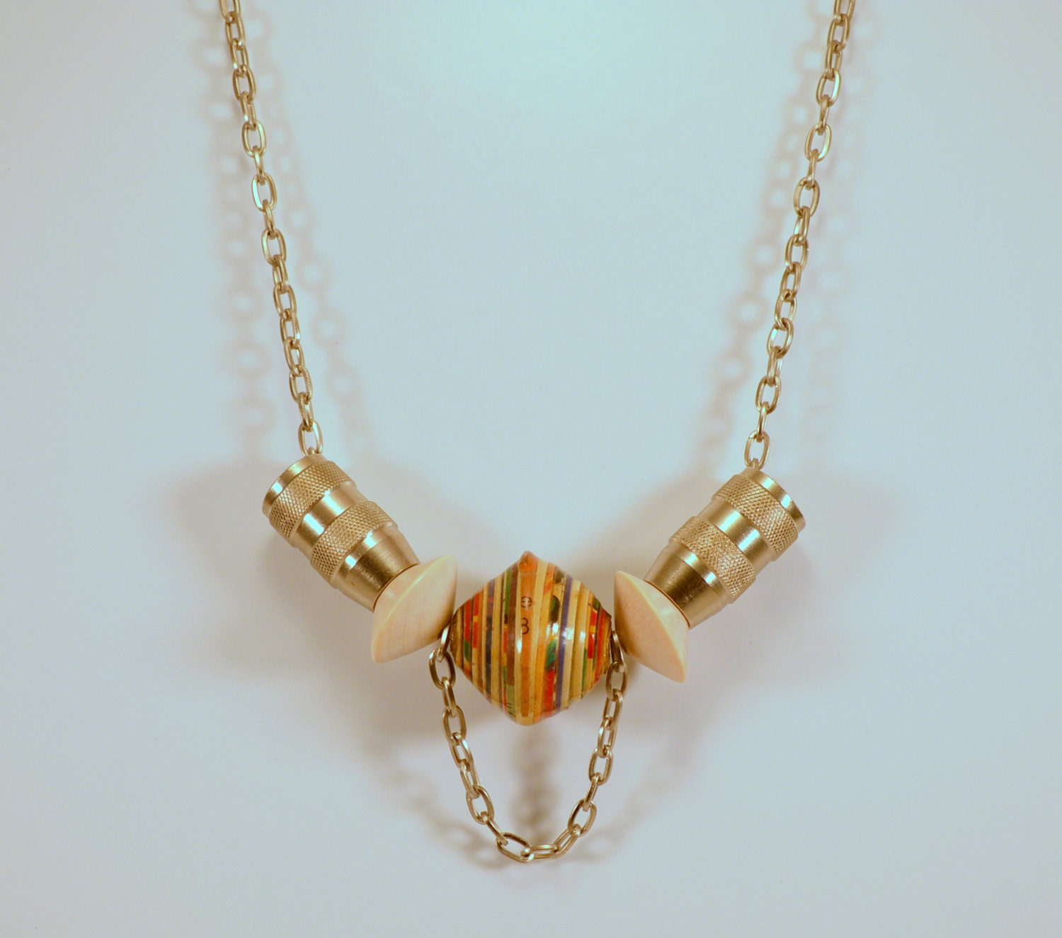 Funky Chunky Silver 'Bullet' and Ugandan Upcycled Bead with Chain Industrial Upcycled Necklace