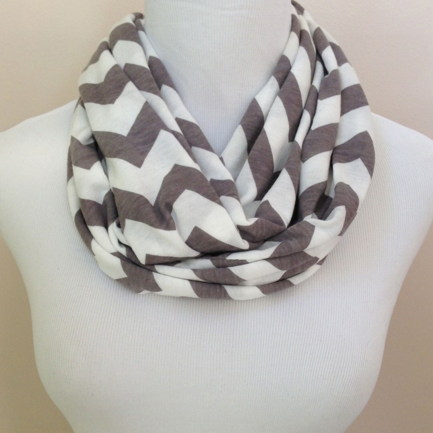 Gray & White Chevron Jersey Infinity Scarf