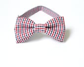 Mens bow tie by Bartek Design - groom wedding classic retro necktie chic handmade gift for him ready to wear - checkred red blue white