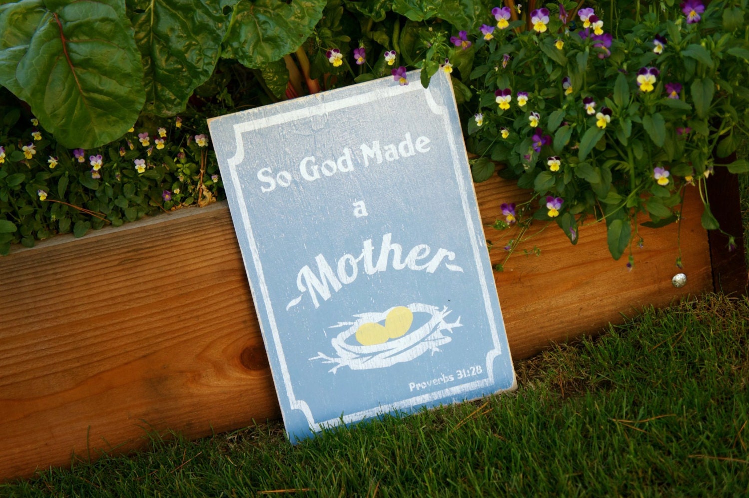 So God Made a Mother - Distressed Wooden Sign 12" x 17"