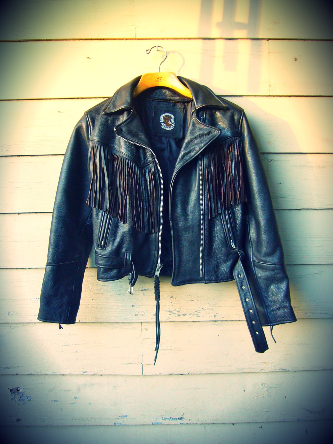 Vintage 1970's Leather Fringe Motorcycle Jacket