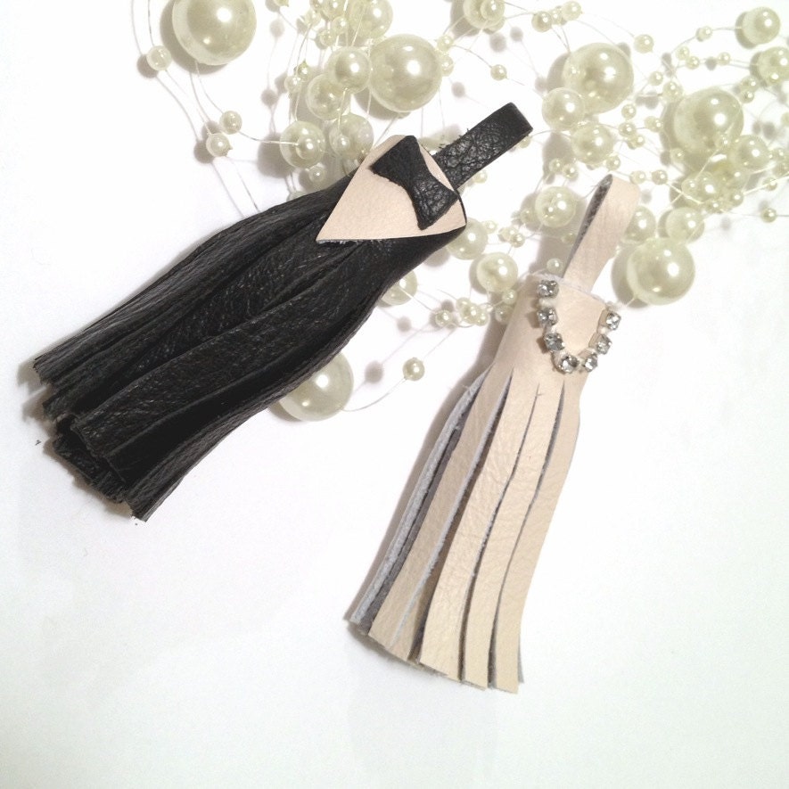 Bride & Groom Leather Keychain/Purse Tassels