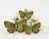 Golden Olive Butterflies - Handmade Scrapbooking Embellishment - 3 Pieces