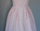 50s Sheer Cut Out Floral Pattern Prom Gown or Cocktail Party Dress vintage womens