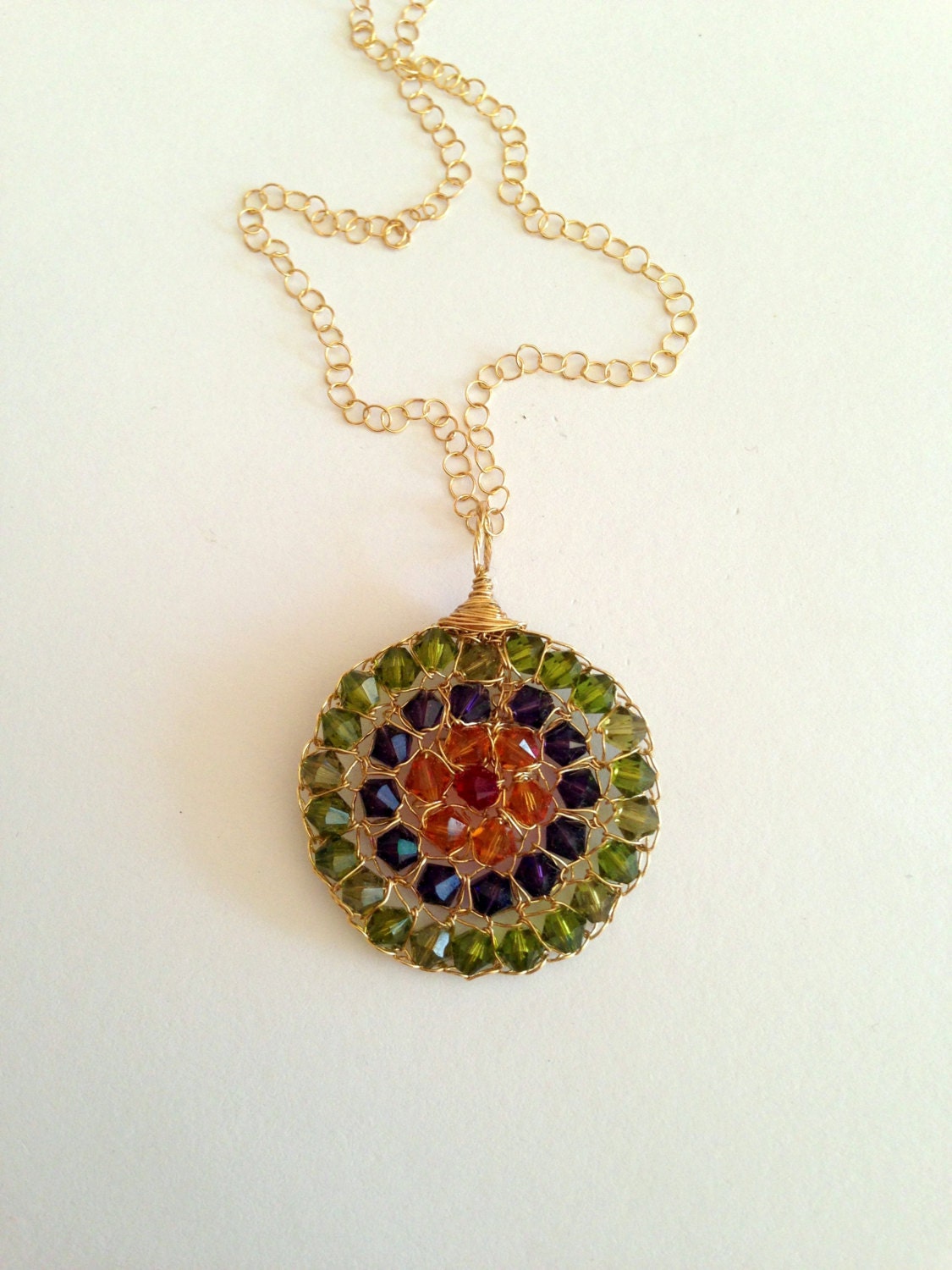 Forest Pendant- 14K Gold filled Crochet & Swarovski Pendant
