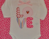Valentine's Day Baby Girl "LOVE" Onesie, Colorful With Sparkly Hearts, Stripes, & Pink/White Gingham, Short/Long Sleeve