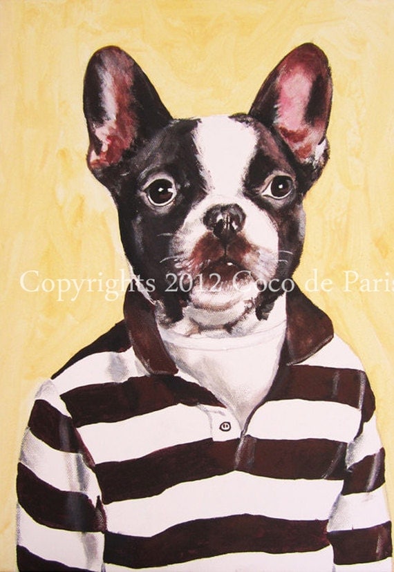 Digital Print Mixed Media Illustration Print Art Poster Acrylic Painting Kids Decor Drawing Illustration Gift : Sporty Frenchie COCKTAILZOO