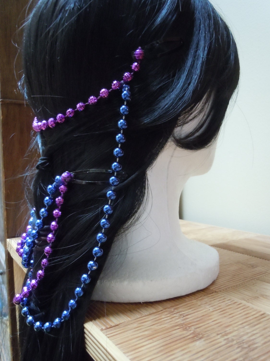 Purple & Blue Plastic Beaded Hair Clips - Fairy Princess Headdress - Fantasy Costume Headpiece - Mardi Gras Bead Hair Pin - Items Under 10