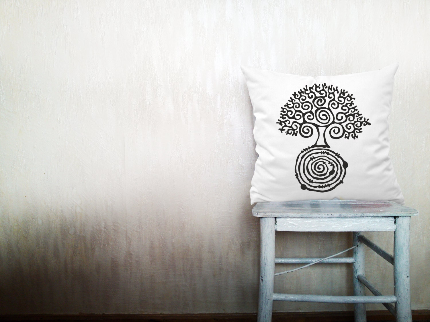 Tree of life pillow decorative throw pillow cover white cotton toss pillow case hand painted cushion rustic bedding set 18x18 inches ohtteam