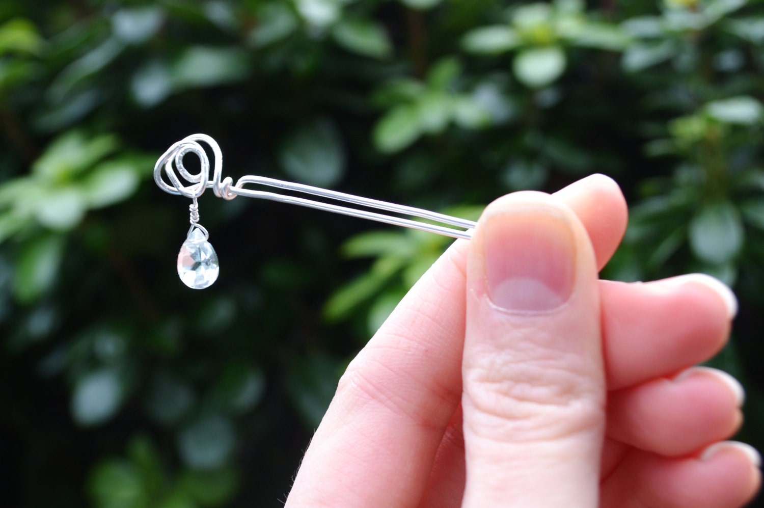 Silver Mini Rose Kanzashi Asian Hair Stick with Pale Green Prasiolite