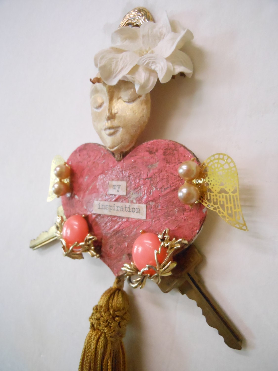 Angel Wall Hanging, Original Mixed Media, Assemblage, Angel,  Original Found Object Art, Original Altered Art, Vintage Jewelry Art