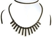Fan Shaped Black Hematite Necklace, handmade beaded black necklace