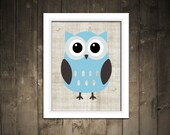 Printable Owl. ANY SIZE Downloadable File. Owl Graphic Art Print. Birthday gift. Child's Bedroom. Nursery Art. Owl art. 5 Colors.