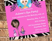 Spa Glamour Birthday Party Photo Invitation Zebra Pink Print with free Thank You Il_170x135