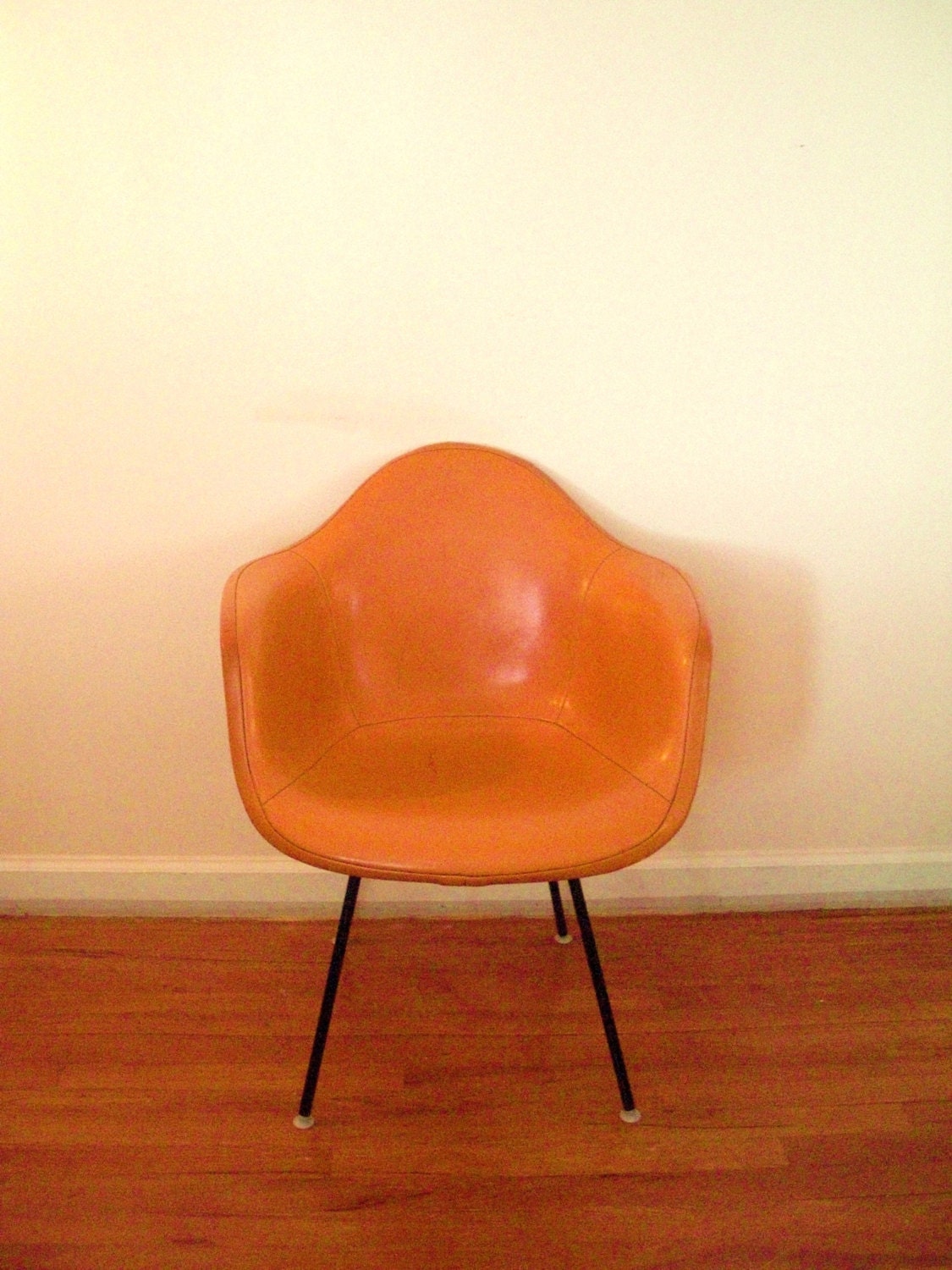 Vintage Eames Chair Herman Miller Mid Century Fiberglass Naugahyde Orange