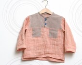 Natural linen toddler boys shirt, Eco friendly, Boho top in coral pink, sandy brown with pockets // size US 1-6 (EU 80-116) - ZanziBach
