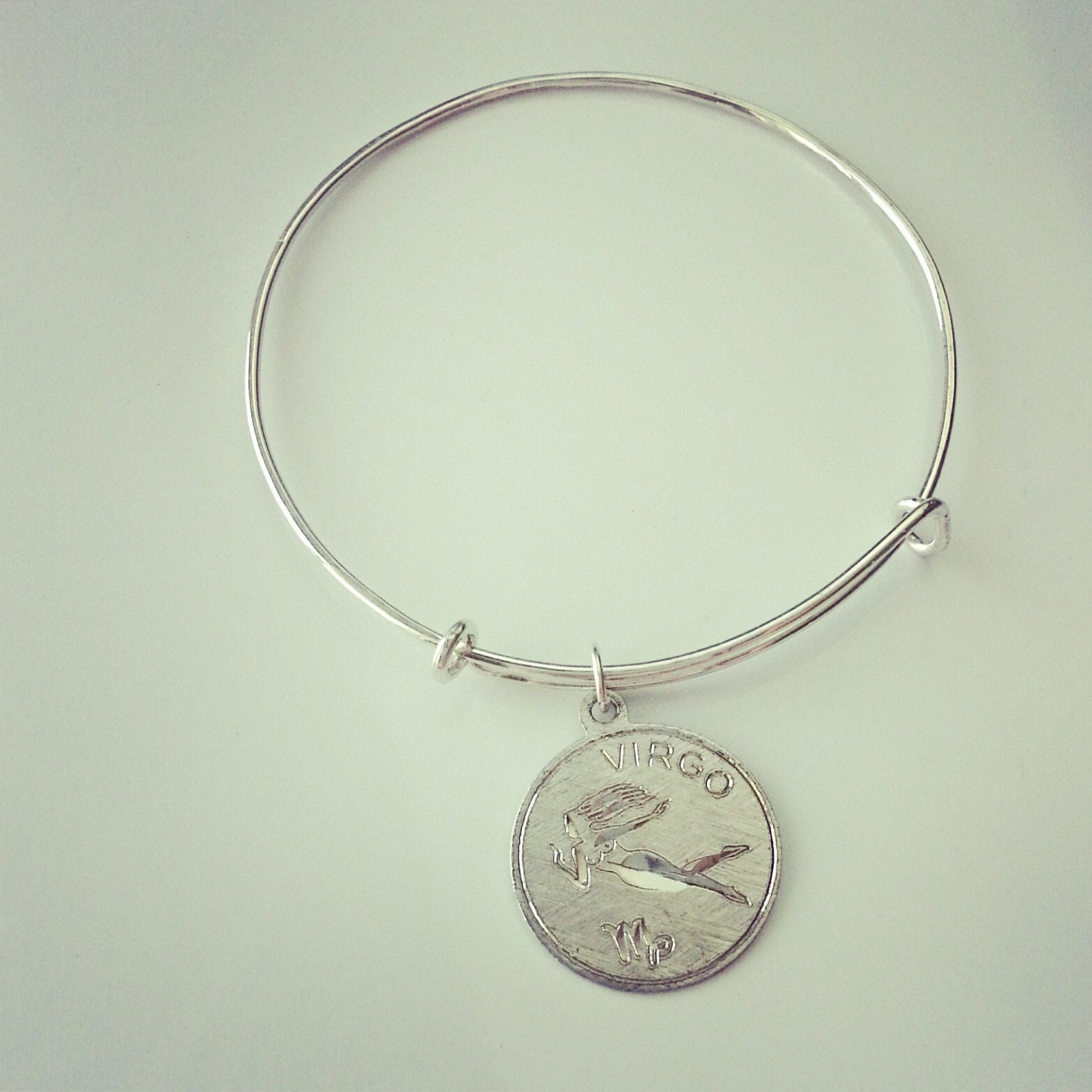 modern sterling silver bangle with virgo zodiac charm - handmade // vintage