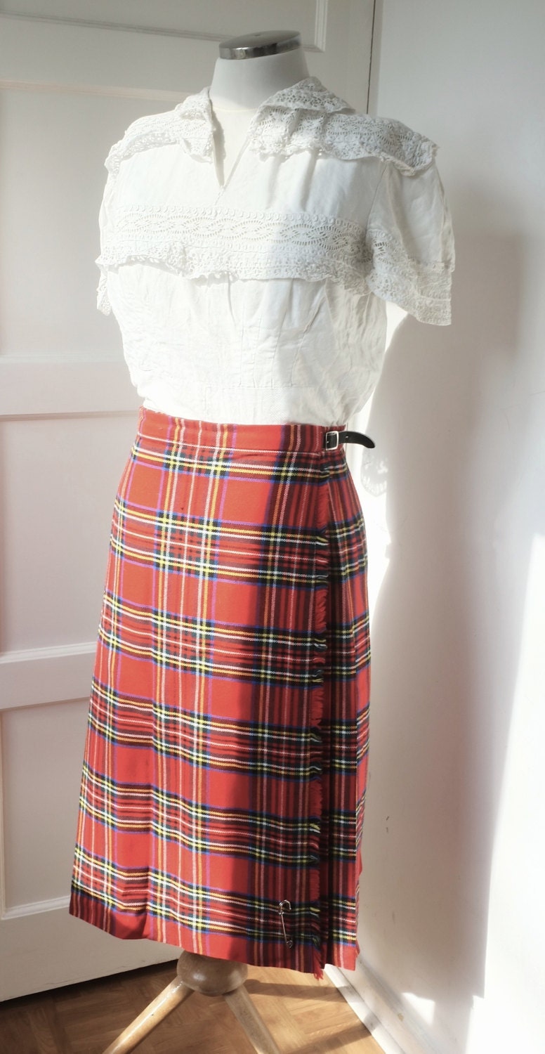 70s tartan plaid kilt pleated skirt
