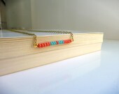 Minimalist, Coral, turquoise, boho, romantic necklace, beadwork, handmade necklace, spring colors, neon, summer fashion. NCK76