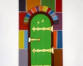 Green and Gold Fairy Door with Star and Moon
