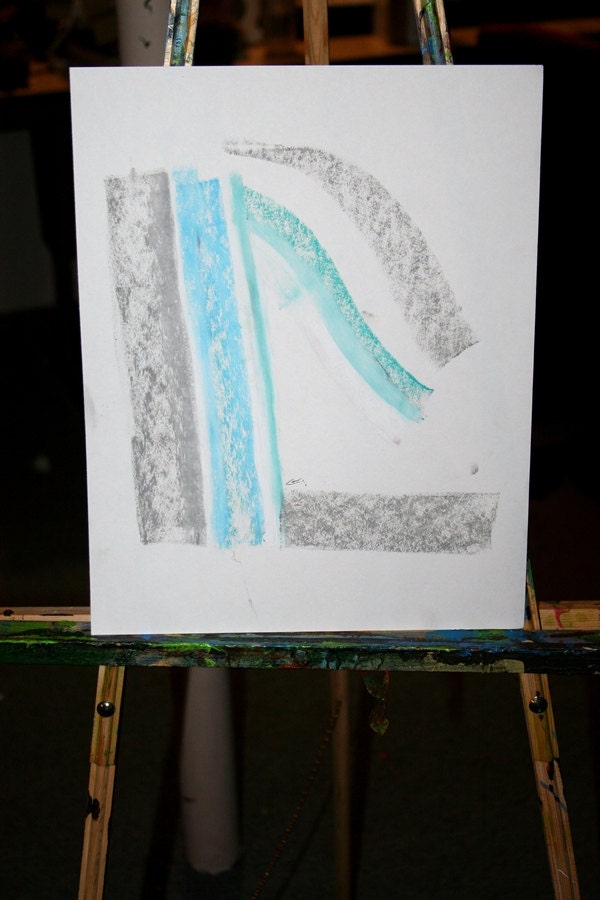 Through and Through Abstract Drawing Oil  Pastel Drawing Blue Grey Original Drawing Modern Drawing For the Home Decor