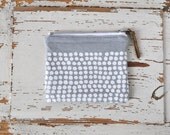 Small Coin Pouch - Light Gray with White Dots Print - Hand printed