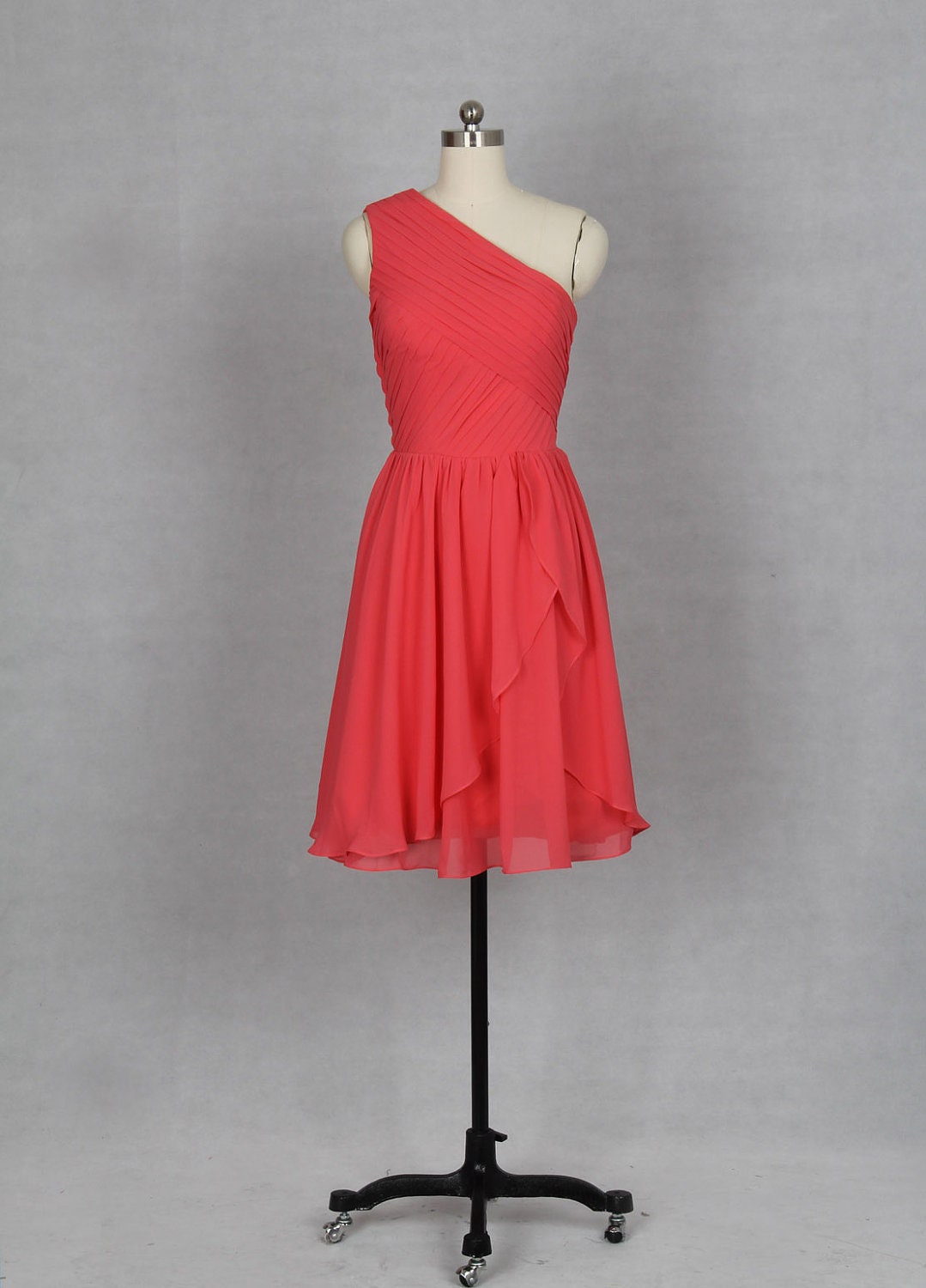 One Shoulder Short Coral Bridesmaid Dress 2013