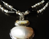 Necklace, Silver necklace, Mother of pearl,Pearl necklace, Onyx neckalce, Spring, summer, Gem Artistry designs jewelry