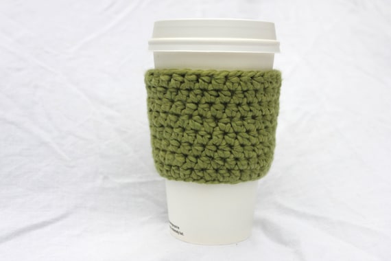 Organic Crochet Cup Sleeve, Organic Crochet Cup Cozy, Organic Cup Cosy - five colors to choose from