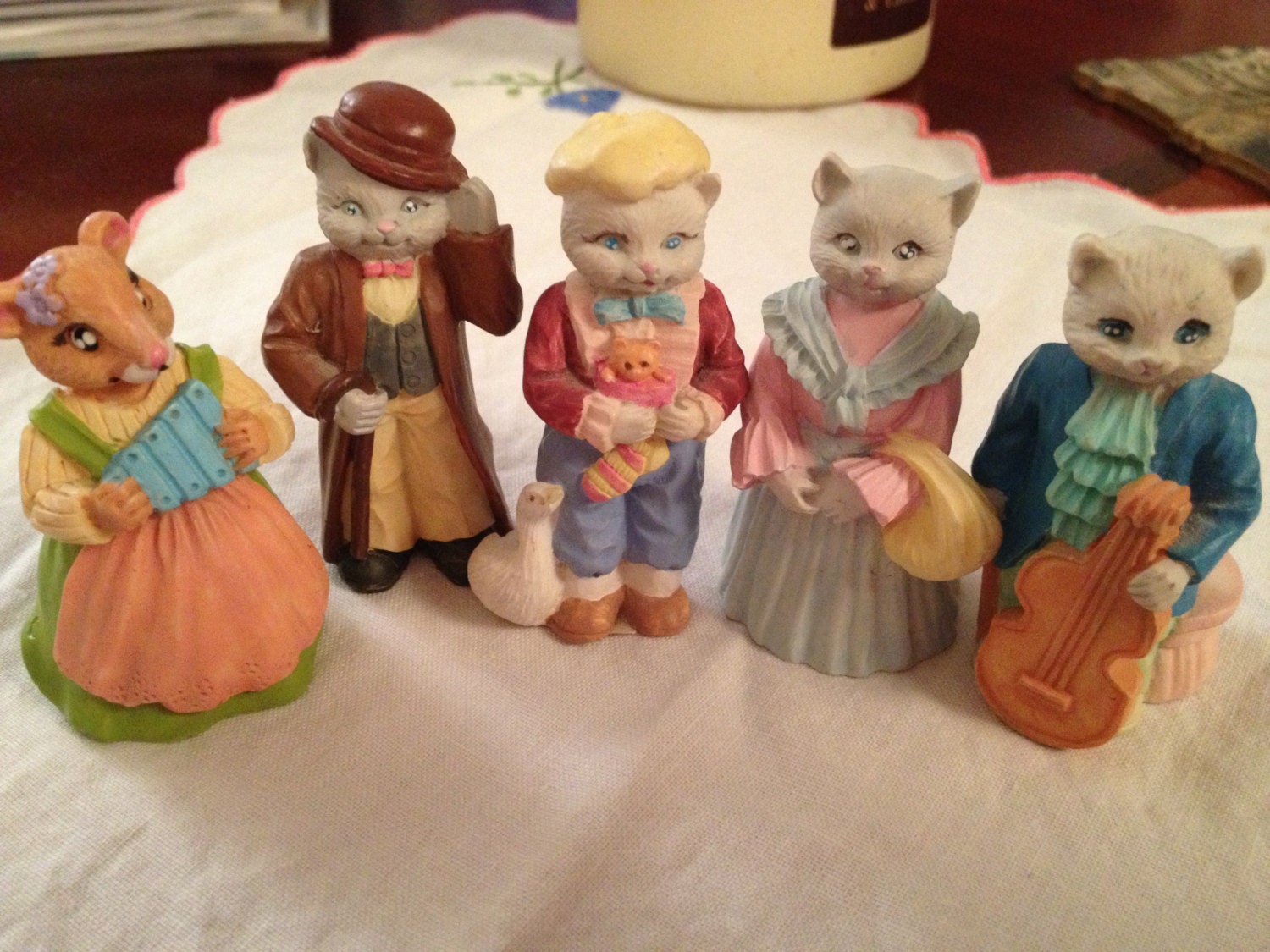 SET OF 5, vintage, figurines, cat, mouse, j.c., 1990s, 1992, 90s, retro, dolls, animal, cute, toys, little, mini, collectible, cute, kids