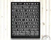 Do It Anyway Mother Teresa Quote Inspirational Subway Sign Print Custom Word Art Typography Distressed Modern Motivational Poster