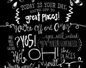 Dr. Seuss "Oh the Places You'll Go" 8x10 hand drawn graphic wall print inspirational quote