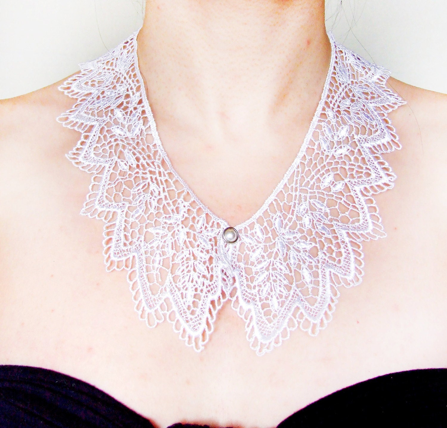 SALE vintage lace collar neck wear lace necklace white pearl beaded  victorian  womens jewelry