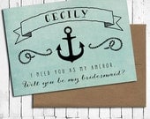 Will You Be My Bridesmaid - Personalized with bridesmaid name, customize colors, Nautical wedding, 5x7 folded card