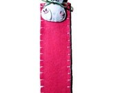 pink and white bookmark with rabbit of felt fabric