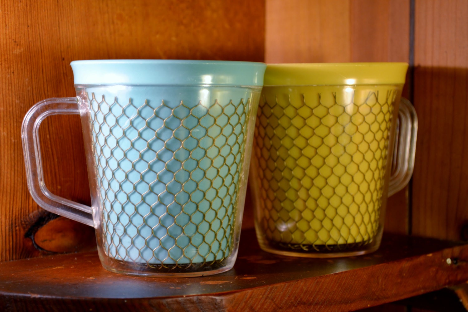 Mesh 60s Turquoise and Yellow Insulated Mugs/Cups Sta-Cold by Burrite