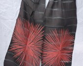 Thai silk & cotton scarf - Silk cotton mix handpainted batik - handmade light weave Thailand scarf  - red cotton silk hand painted batik