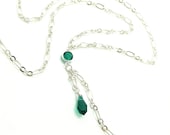 Delicate Emerald Necklace, May Birthstone, Emerald Lariat, Green Pendant, Dainty Necklace, Emerald Green Dangle, Gemini, Taurus Gift