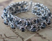 Chainmaille Bracelet Gunmetal and Silver - Rondo a la Byzantine - Chainmaille Cuff Bracelet