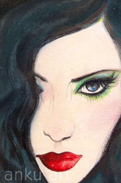 Portrait of a Girl, Print of an Original Watercolor Fashion Illustration