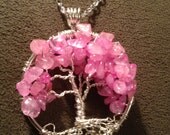 Rose Quartz Tree of Life --Handmade Jewelry Pendant Locket Celtic Goth Spirit Gemstones Wire Wrapped Trees Custom by Just4FunDesign