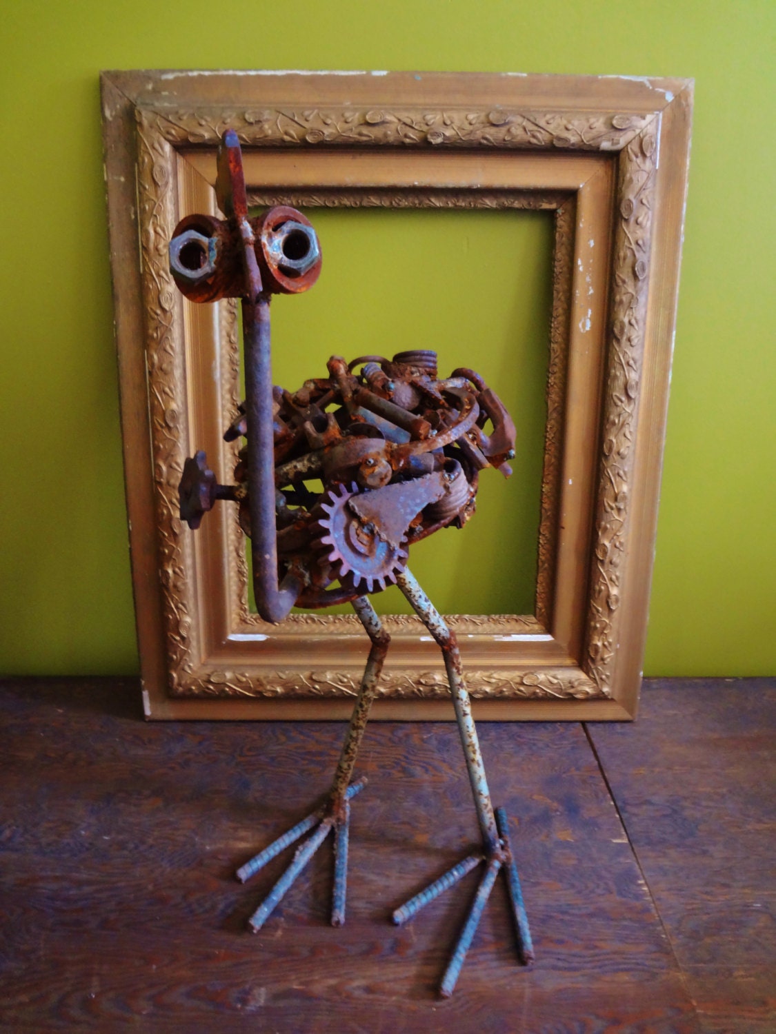 Upcycled Metal Sculpture Ostrich Indoor Outdoor Garden Art