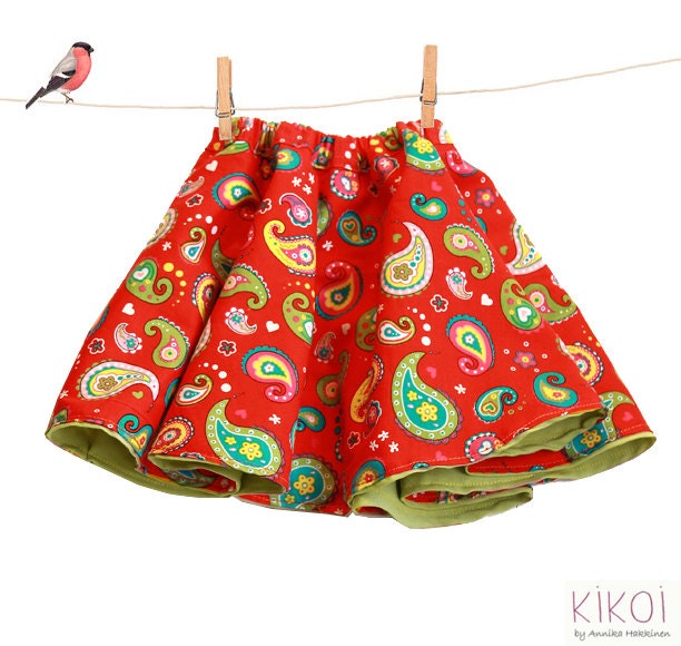 Toddler full skirt sewing pattern - reversible girls skirt pdf  pattern - sizes 6m to 9 years