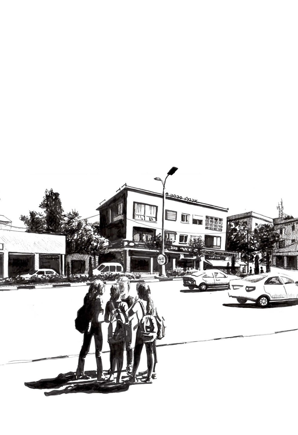School's Out - Haifa City Center Original Pen Drawing