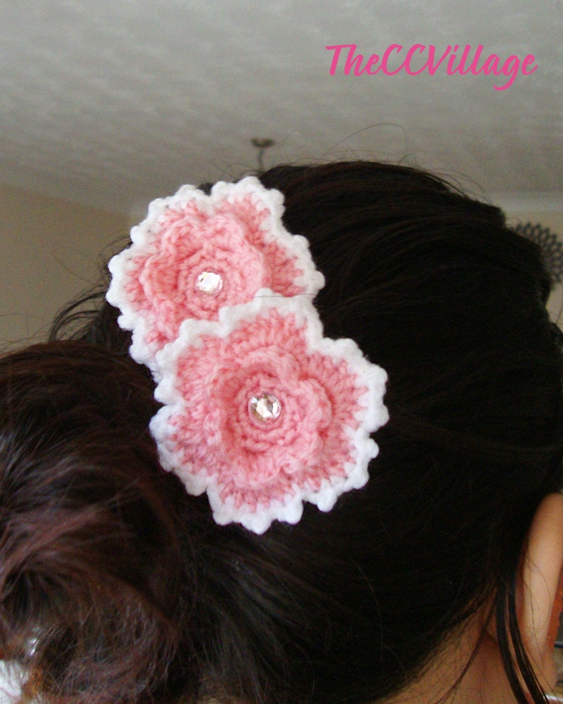 Pink handmade Crochet flower for hair clip, headband, bag, accessory for girl or woman