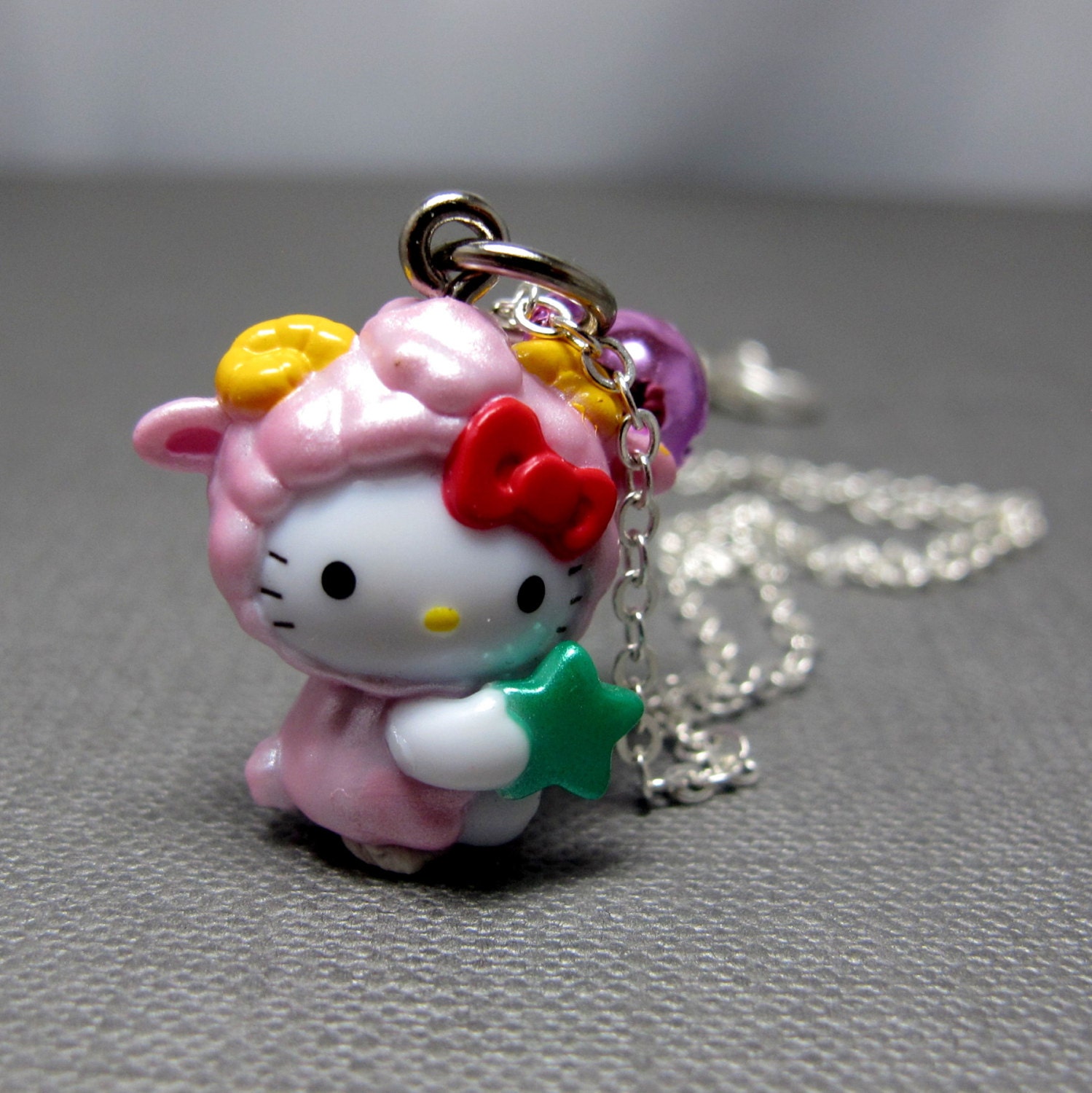 Aries Pink Ram Zodiac Hello Kitty Necklace // Pink Ram // Fire Sign // Astrology // 17" Silver Chain