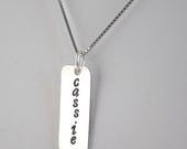 Mommy Jewelry, Hand Stamped Necklace, Personalized Necklace, Rectangle Sterling Silver Gift for Her, Mother's Jewelry