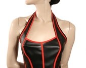 rocker corset halter top black renaissance victorian pin up pvc gothic burlesque rock punk fetish biker top