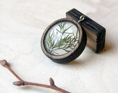 Resin and Wood Necklace Pendant with Encased Chicago Plant Life: Dill Leaves