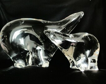 Vintage Art Glass POLAR BEAR & BABY Crystal Figures By Maleras